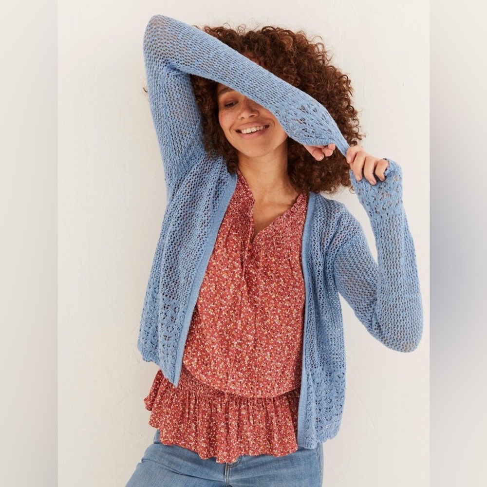 Fat Face Light Blue Open Knit Cardigan